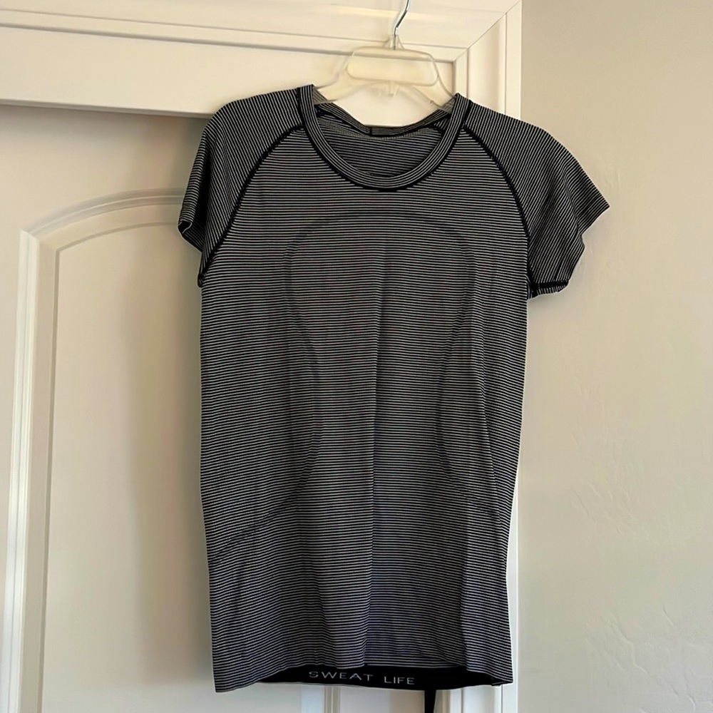 Lululemon swiftly tech short sleeve shirt- black and white stripe
